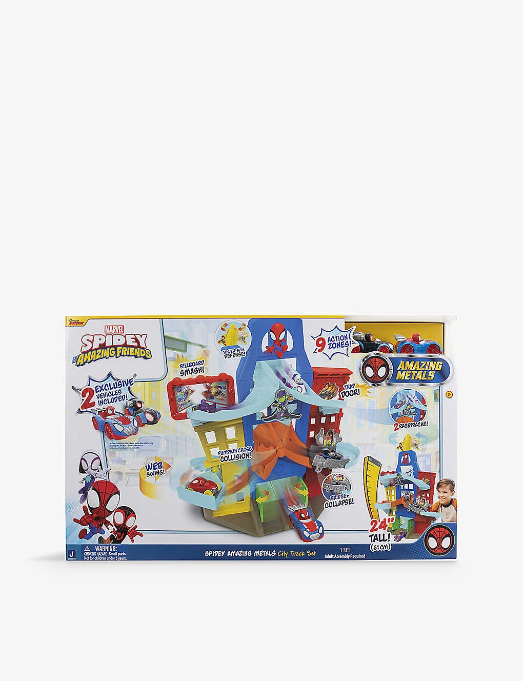 Spiderman Marvel’s Spidey And His Amazing Friends Tall Amazing Metals City Track And Diecast Vehicles Set